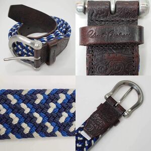 Robert Graham Men's Belt Size 56 “ Braided With Leather Extensions Blue White